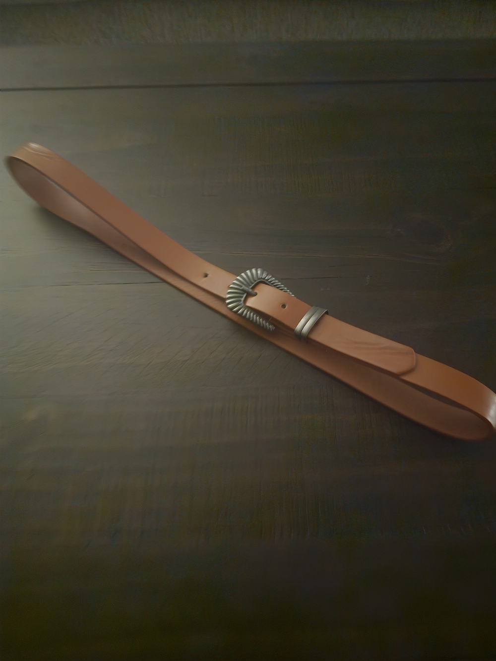 Women’s Brown Leather Belt with Decorative Silver-Tone Buckle